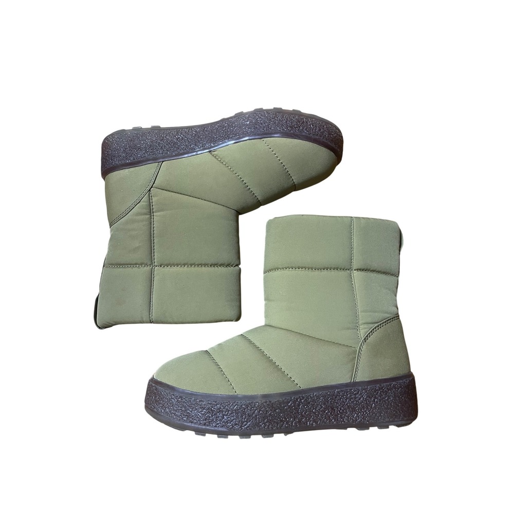 Madewell Puffer Boots Olive Green Quilted Nylon Platform Winter Booties